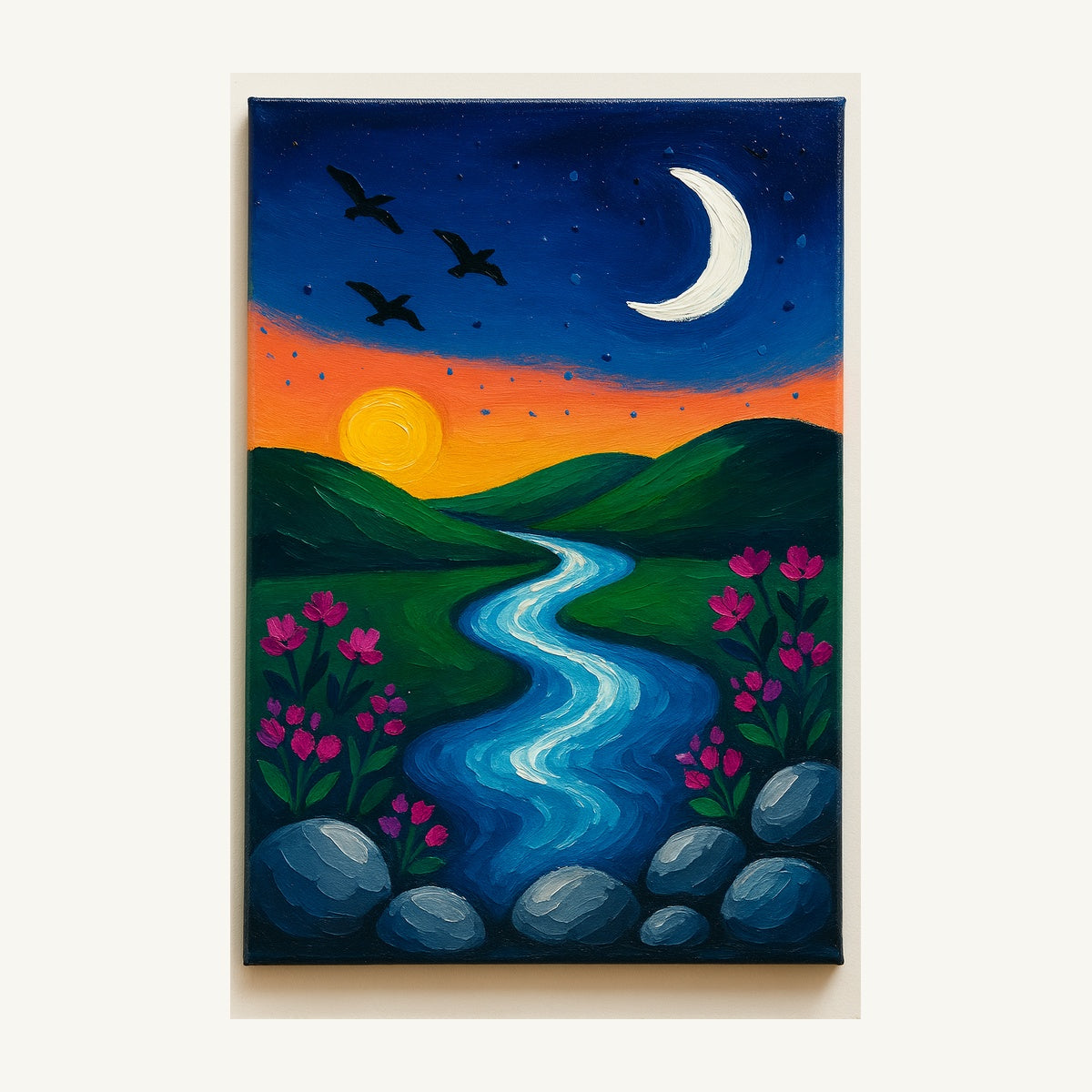 Twilight River – Moonlit Landscape Wall Art | Wallfox – framed wall art