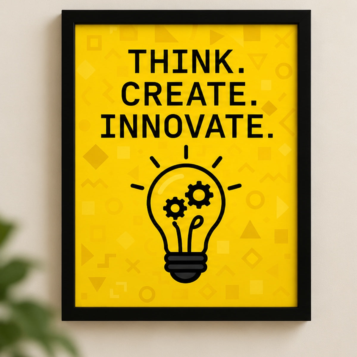 Think Create Innovate Motivational Wall Frame – Yellow & Black