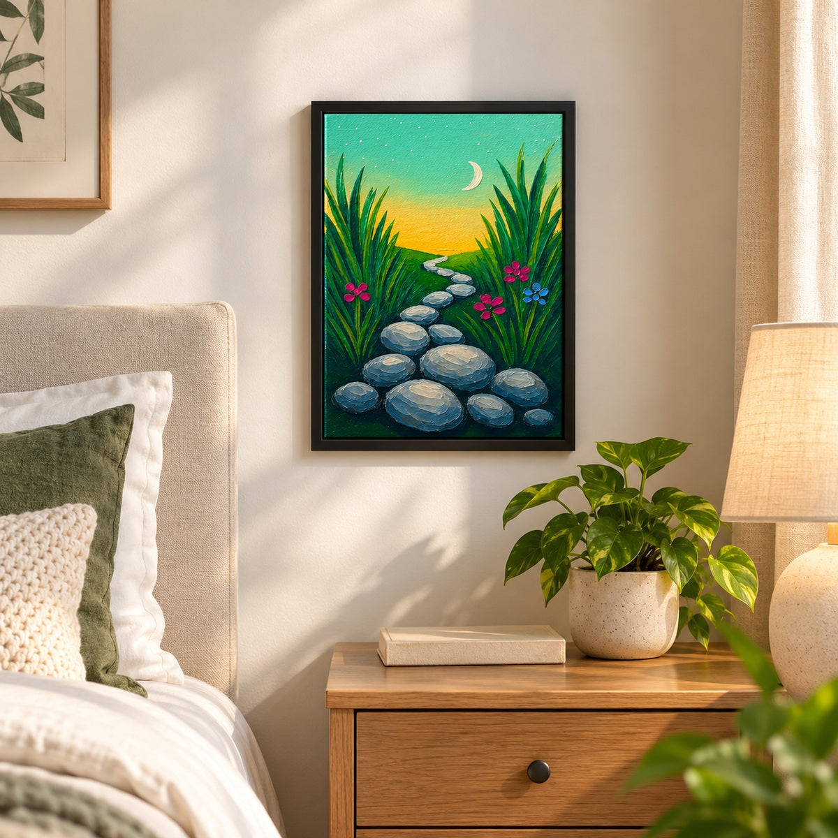 Moonlit Garden Stone Path Wall Art – framed wall art