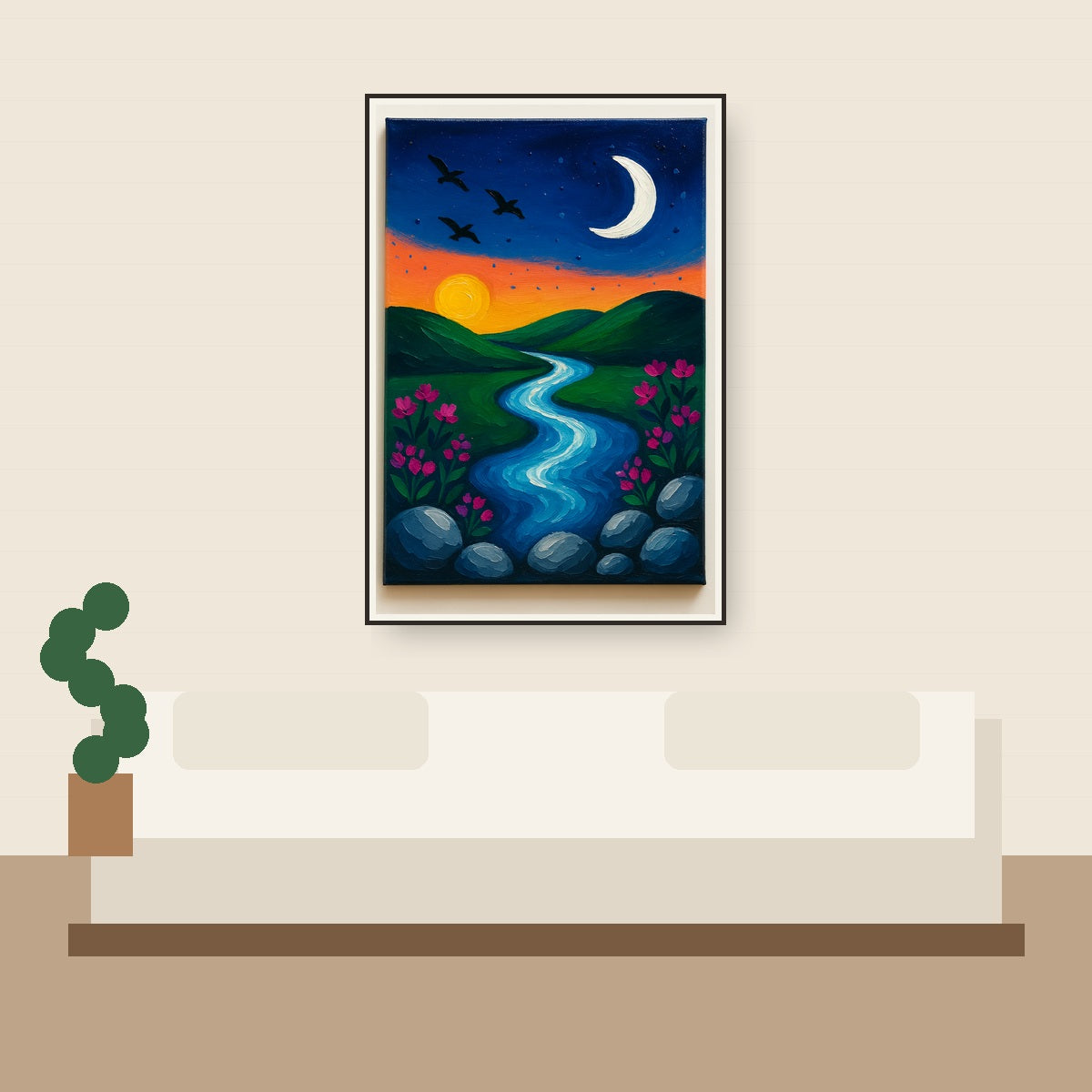 Twilight River – Moonlit Landscape Wall Art | Wallfox