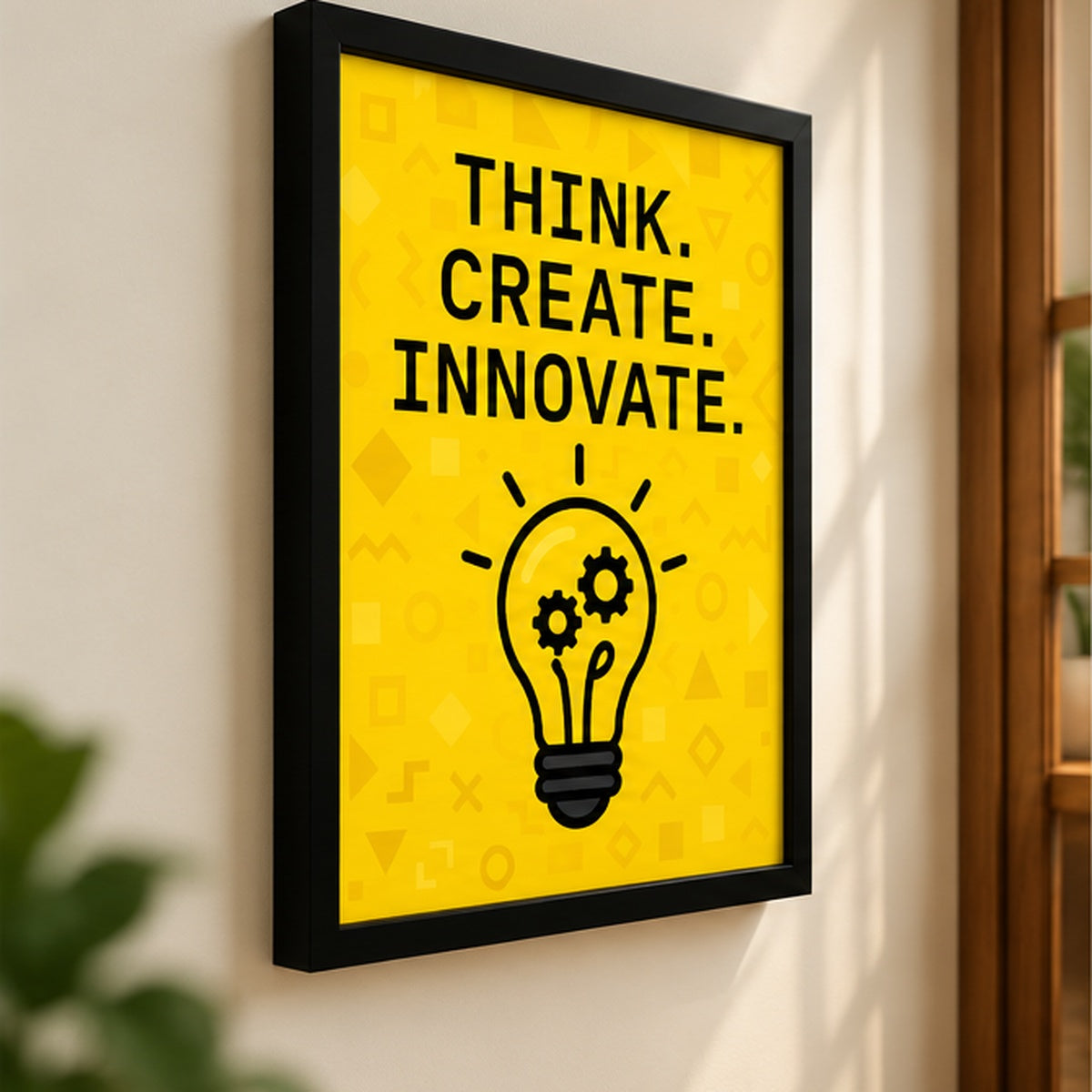 Think Create Innovate Motivational Wall Frame – Yellow & Black
