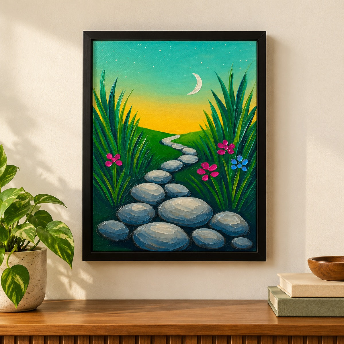 Moonlit Garden Stone Path Wall Art