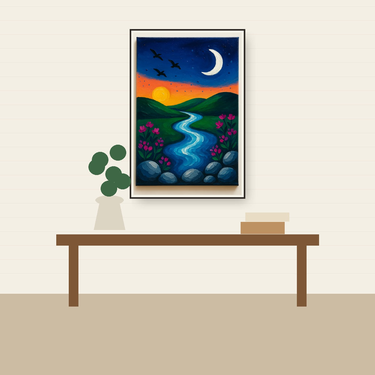 Twilight River – Moonlit Landscape Wall Art | Wallfox