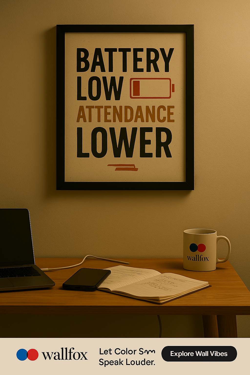 Battery Low Attendance Lower – Quirky WFH Wall Art