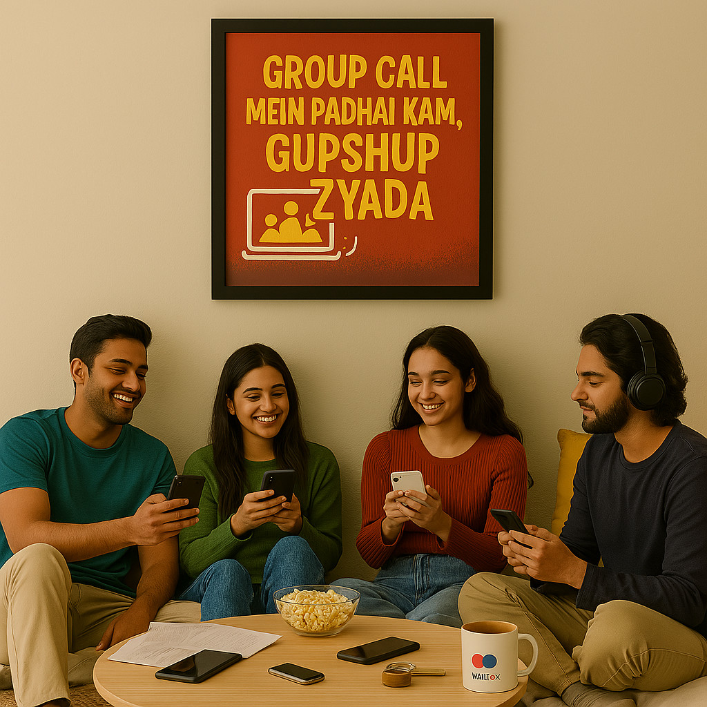 Group Call Mein Padhai Kam, Gupshup Zyada – Wall Frame