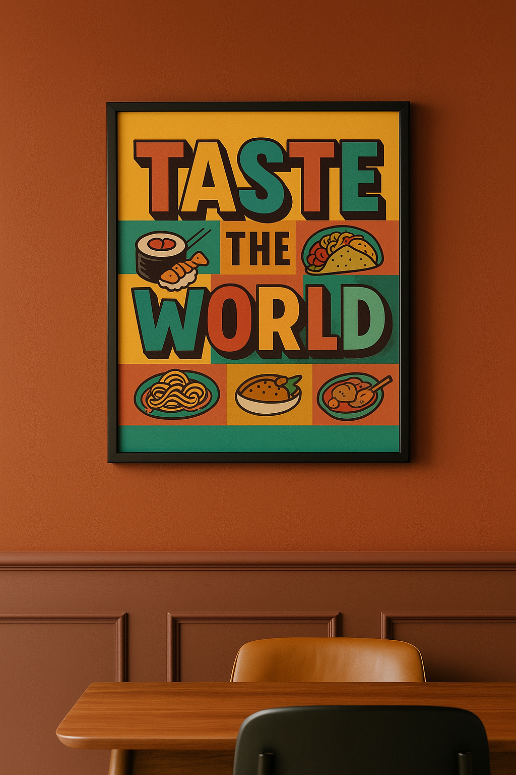 Taste the World Retro Food Poster – Framed Wall Art