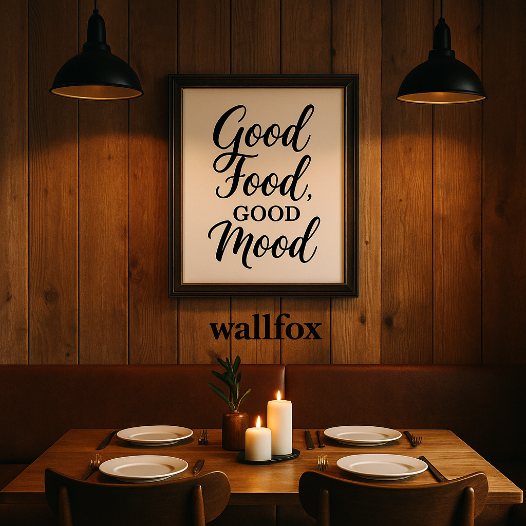 WALLFOX Good Food, Good Mood – Café Wall Art Frame; 9 x 9 inch; MDF framed wall art