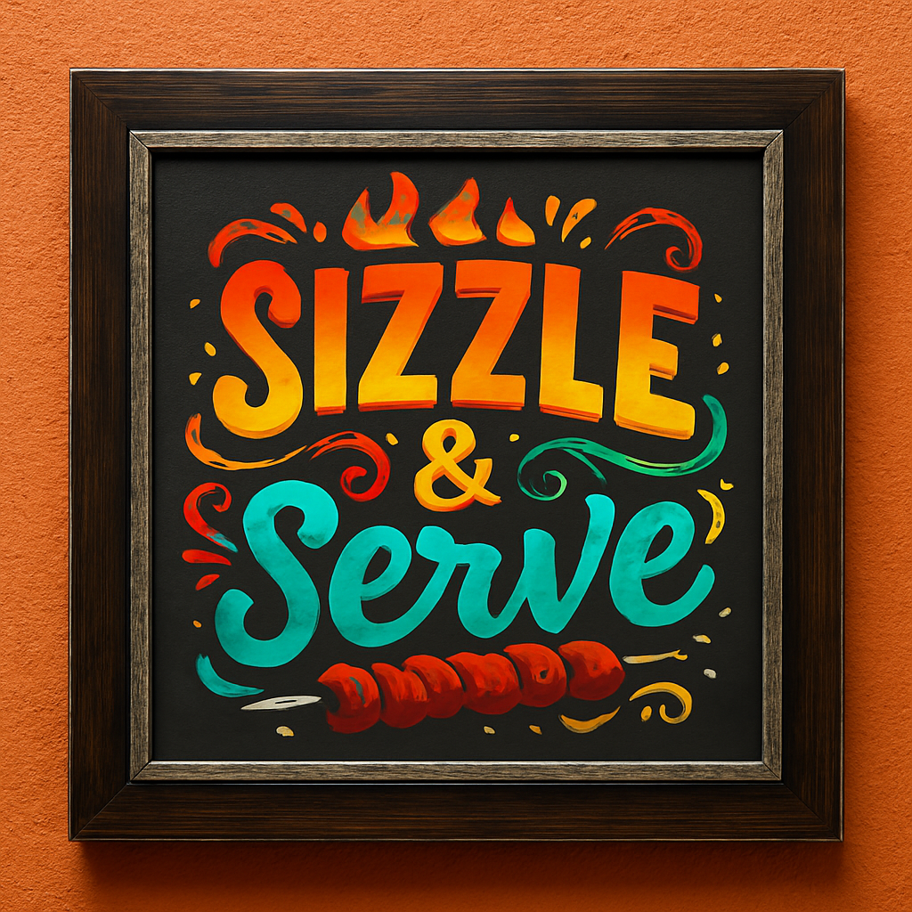 WALLFOX Sizzle & Serve – Restaurant Wall Art Frame; 9 x 9 inch; MDF framed wall art