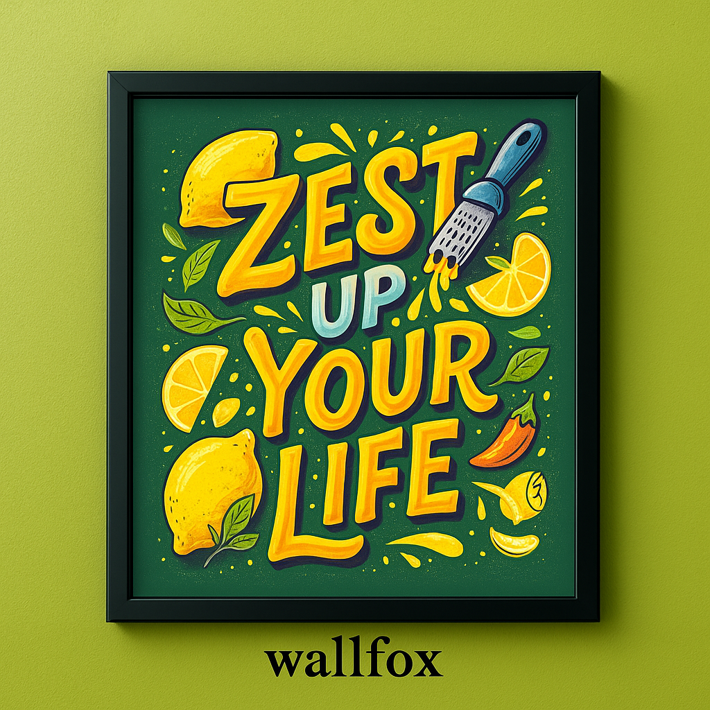 WALLFOX Zest Up Your Life – Kitchen Wall Art Frame; 9 x 9 inch; MDF framed wall art