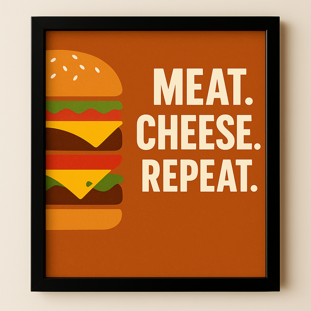 Meat. Cheese. Repeat. – Burger Wall Art