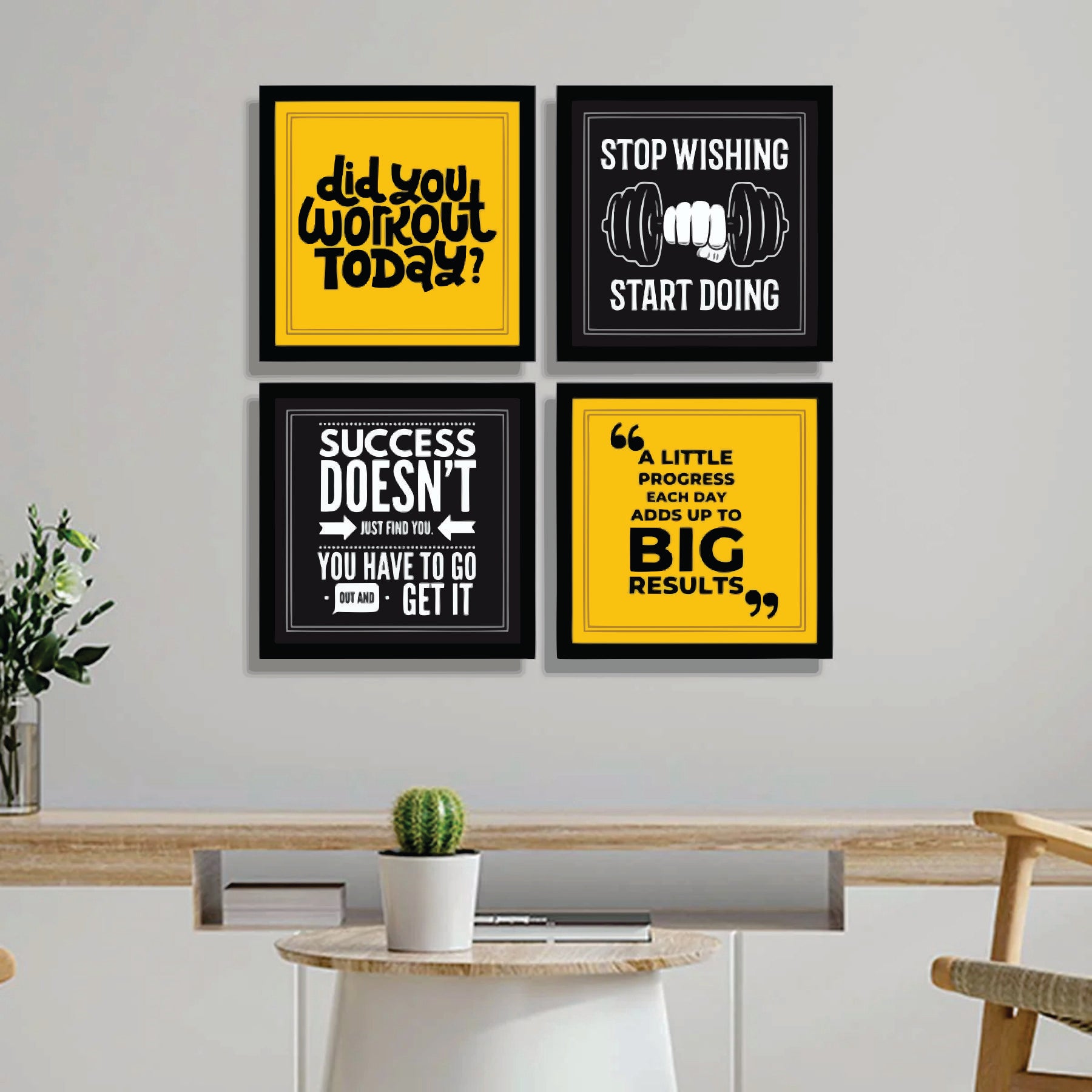 Gym Motivation Quote Frame Set – Set of 4