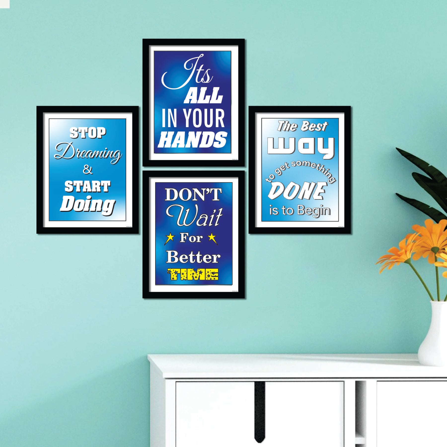 Blue Motivation Qote Frame Set – Set of 4