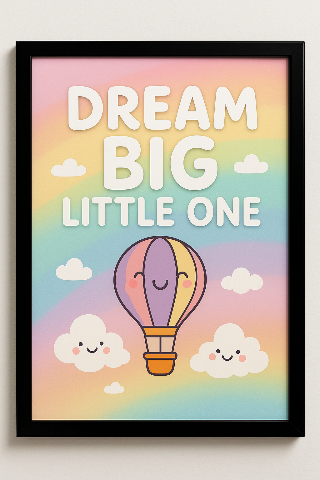 Dream Big Little One Rainbow Hot Air Balloon Kids Wall Art Frame | Pastel Nursery Decor for Baby Room