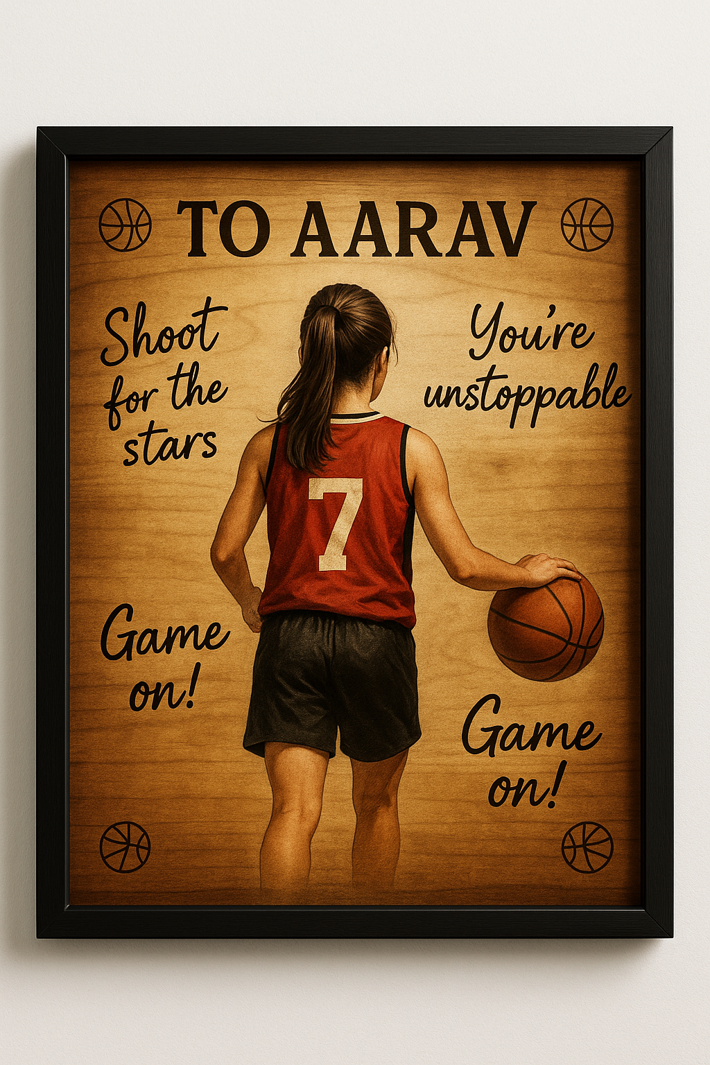 Basketball Motivation Wooden Frame for Kids | Custom Name Sports Wall Art