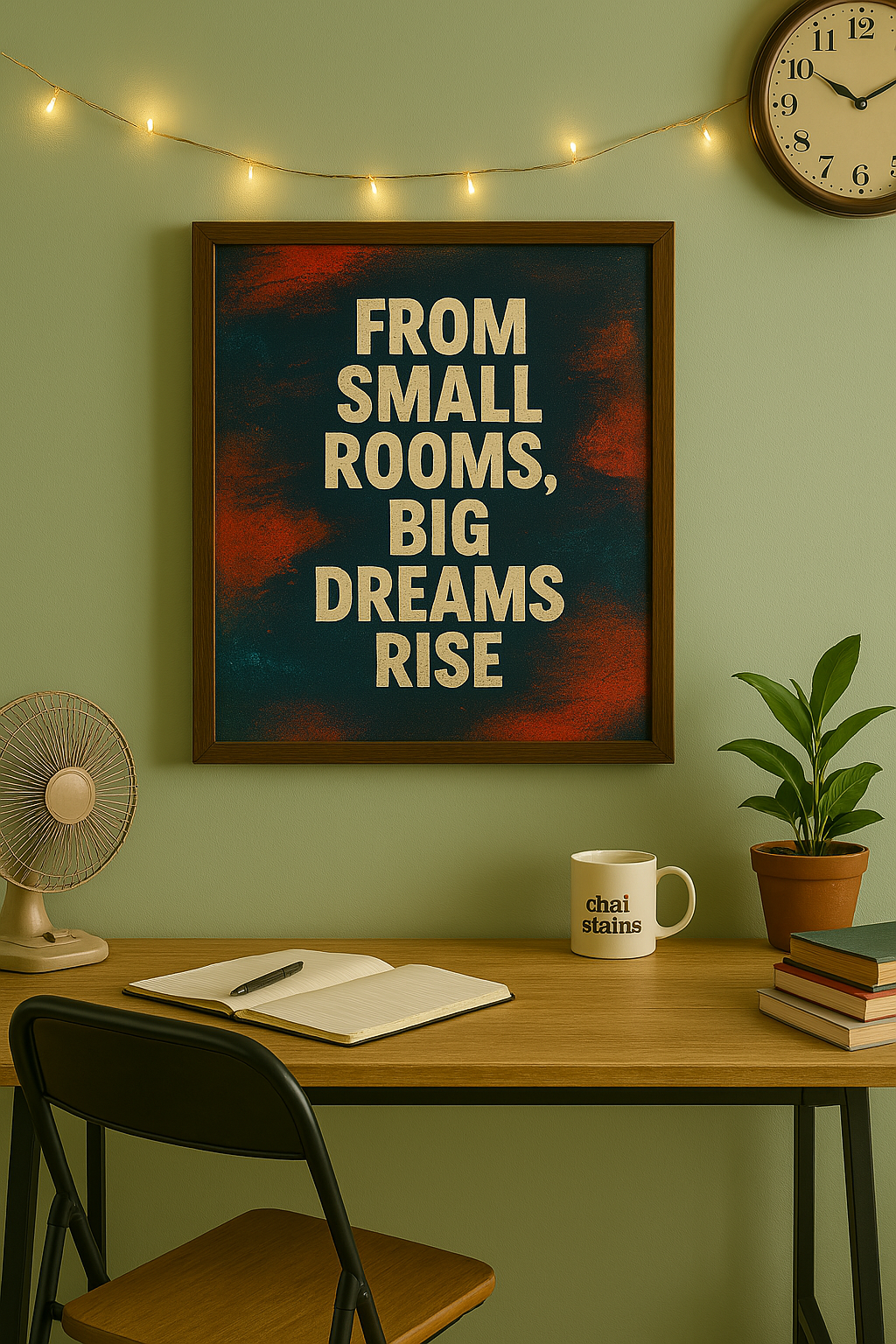 From Small Rooms, Big Dreams Rise” – Dreamer’s Desk Wall Frame