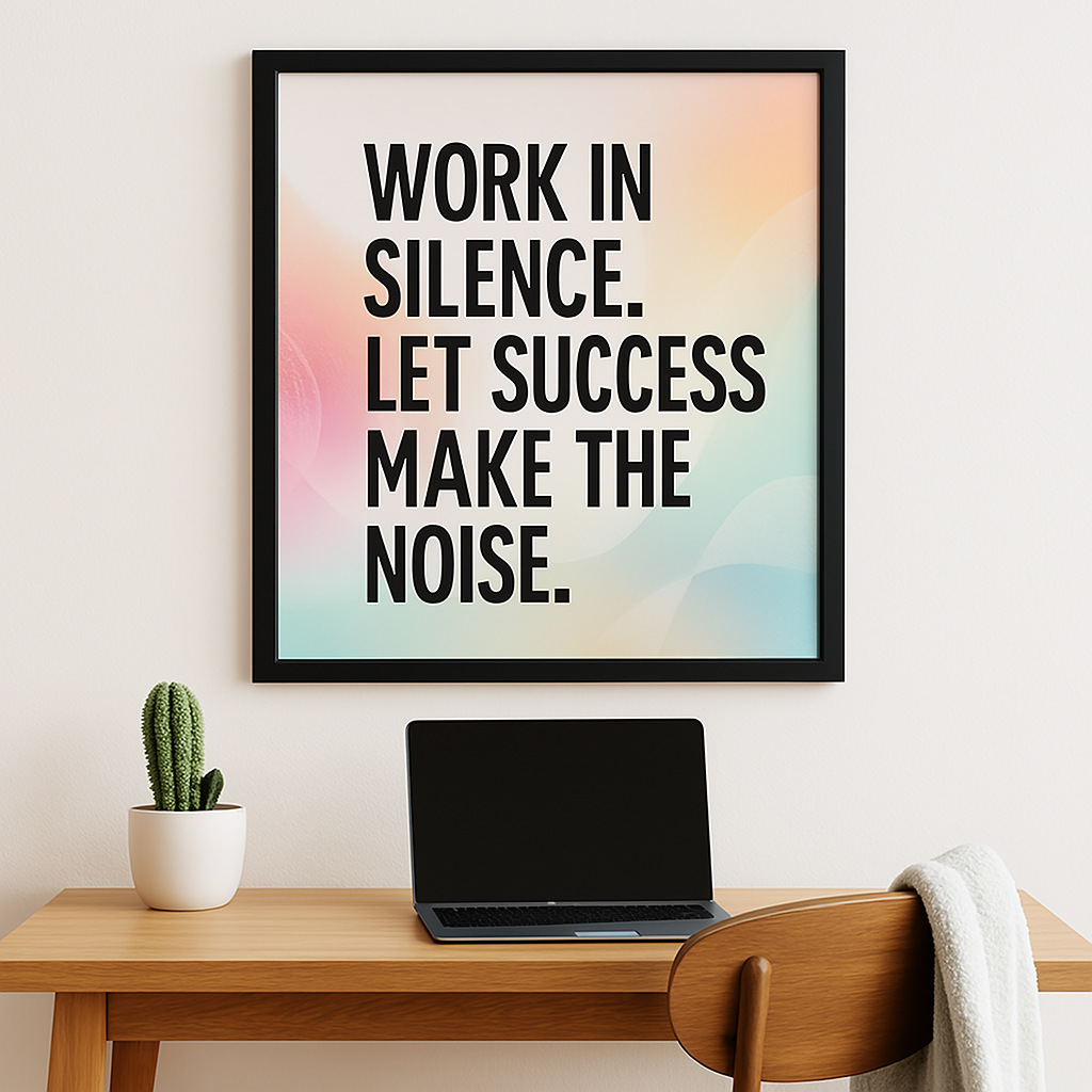 Work in Silence. Let Success Make the Noise.” – Power Mode Wall Frame