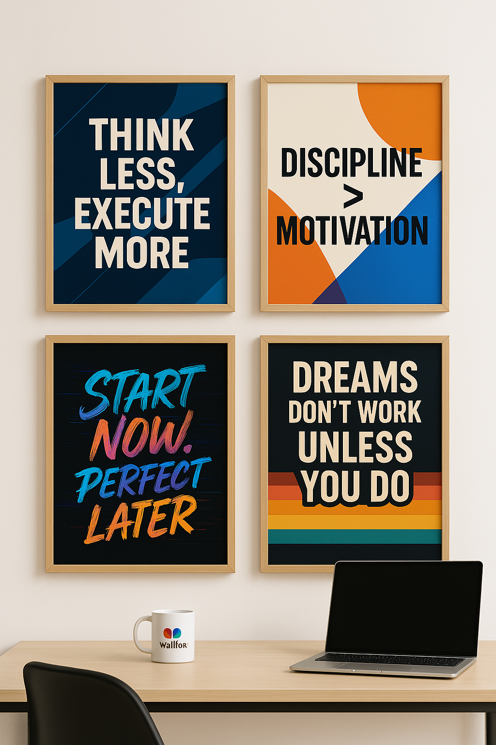 Bold Hustle – Motivational Wooden Wall Frame Set (Set of 4)