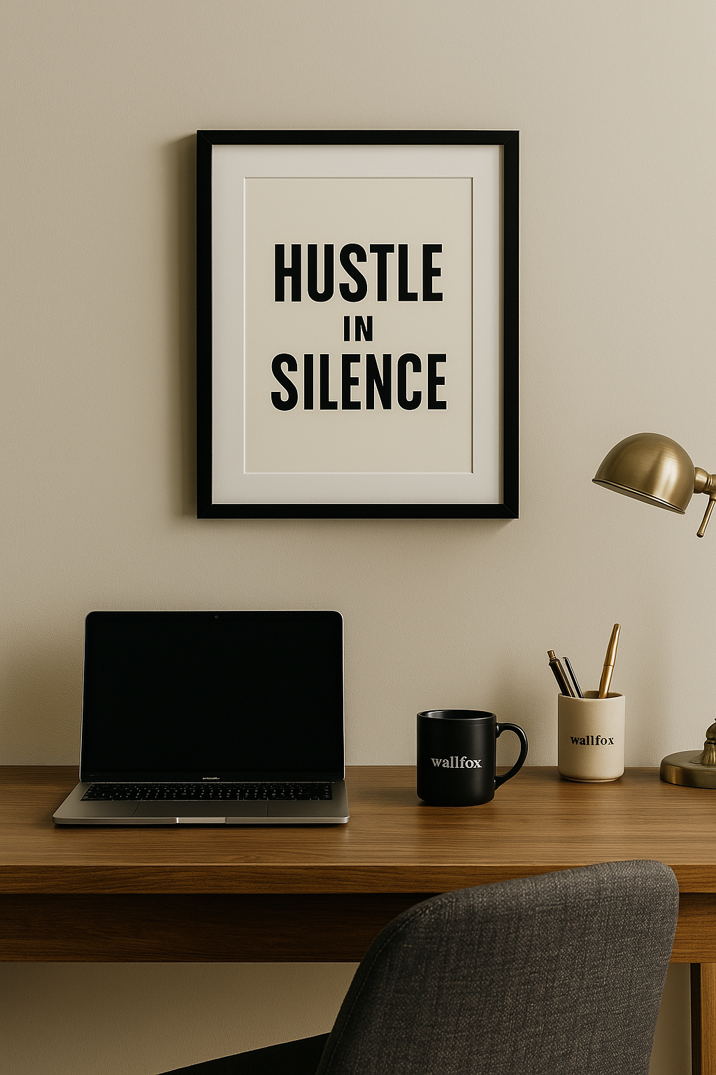 Hustle in Silence – Minimalist Office Wall Frame