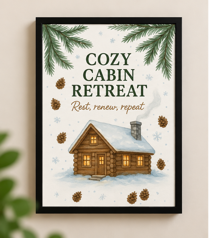 Cozy Cabin Retreat – Winter Wall Art | Wallfox