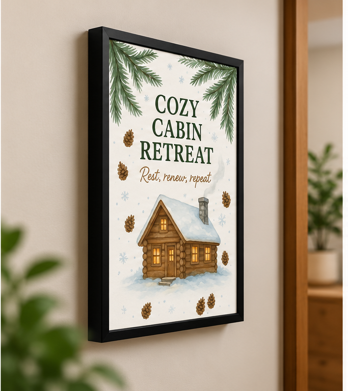 Cozy Cabin Retreat – Winter Wall Art | Wallfox