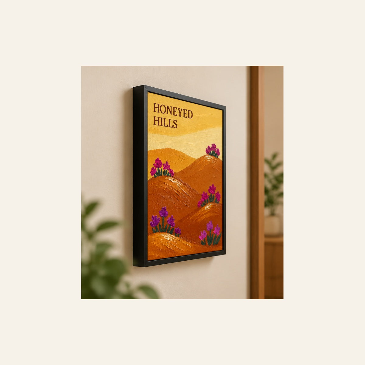 Honeyed Hills – Golden Landscape Floral Wall Art | Wallfox