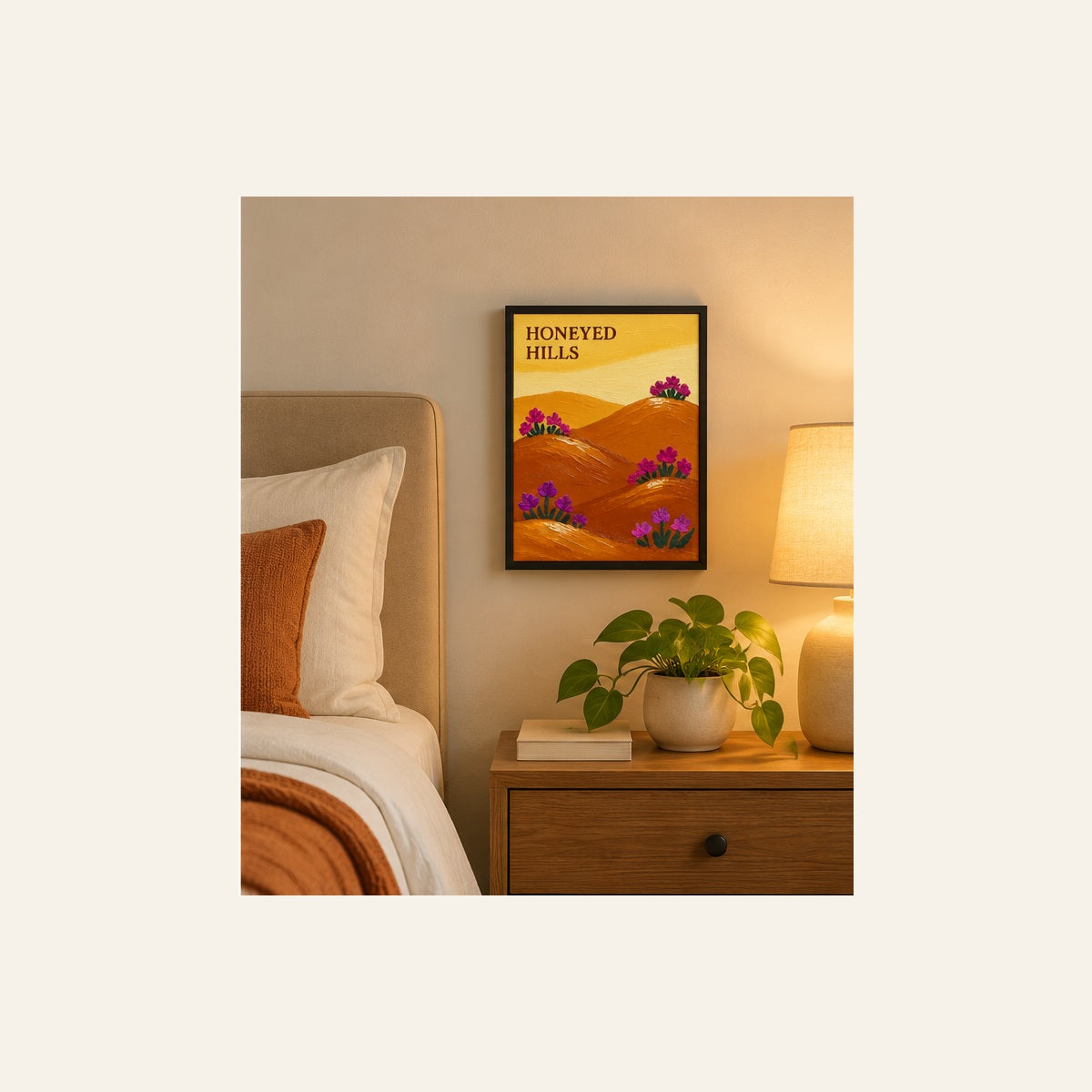 Honeyed Hills – Golden Landscape Floral Wall Art | Wallfox