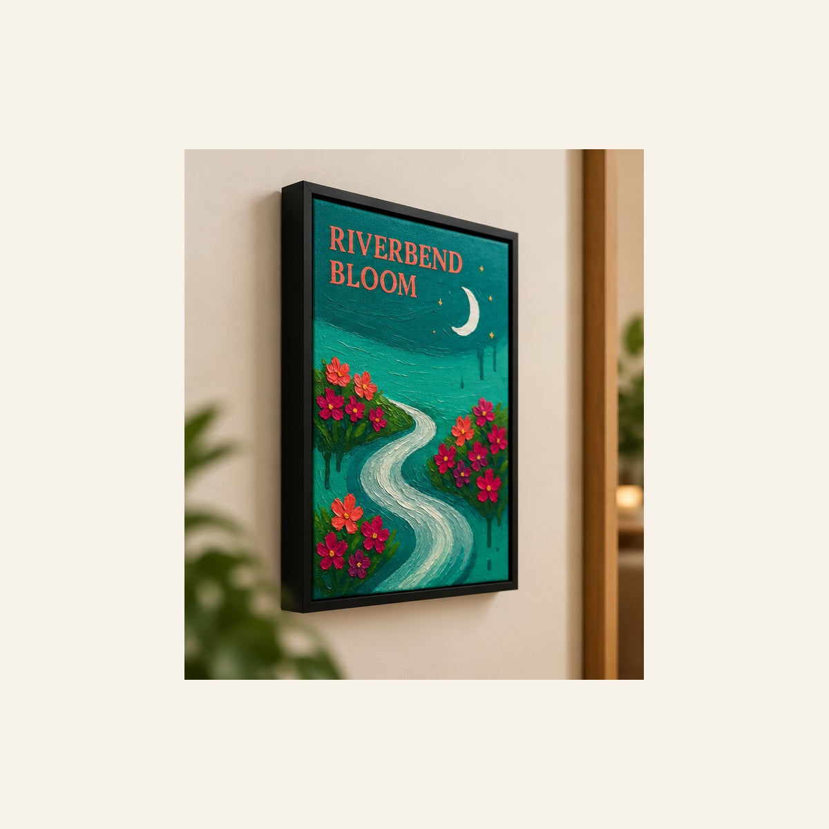 Riverbend Bloom – Floral River Landscape Wall Art | Wallfox