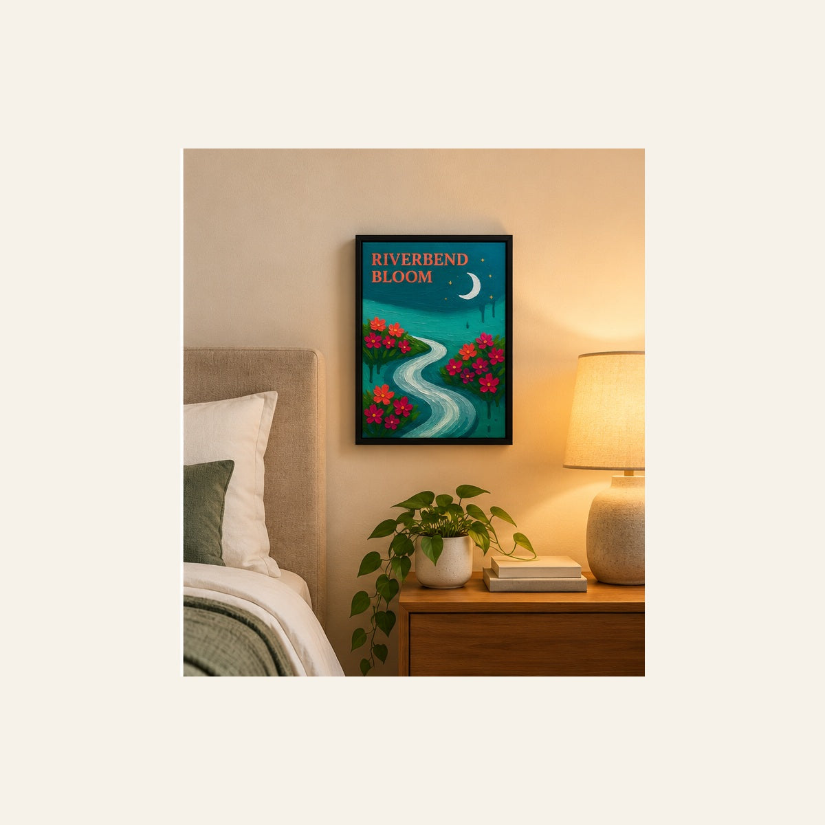 Riverbend Bloom – Floral River Landscape Wall Art | Wallfox