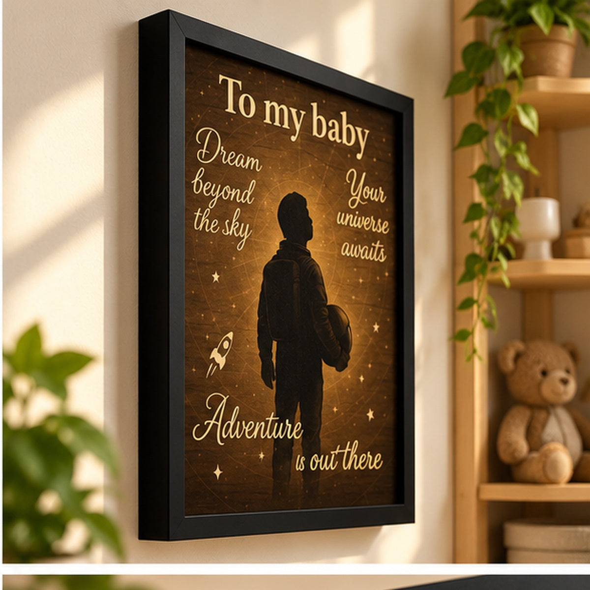 To My Baby Celestial Motivational Wall Art with Black Frame | Nursery Decor