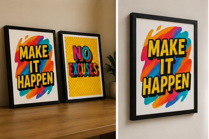 Make It Happen & No Excuses | Motivational Wall Frame Set of 2