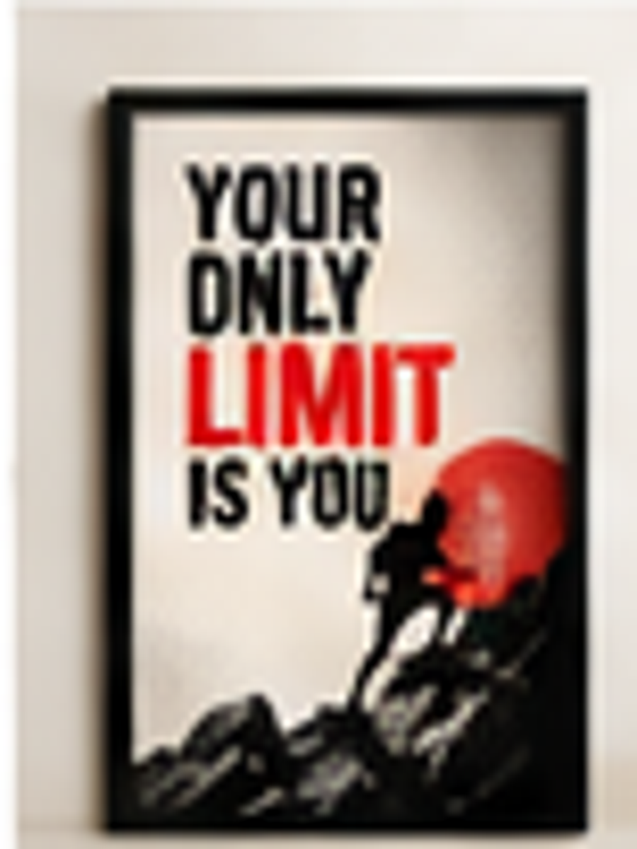 WALLFOX black framed gym motivational art, angled customer view
