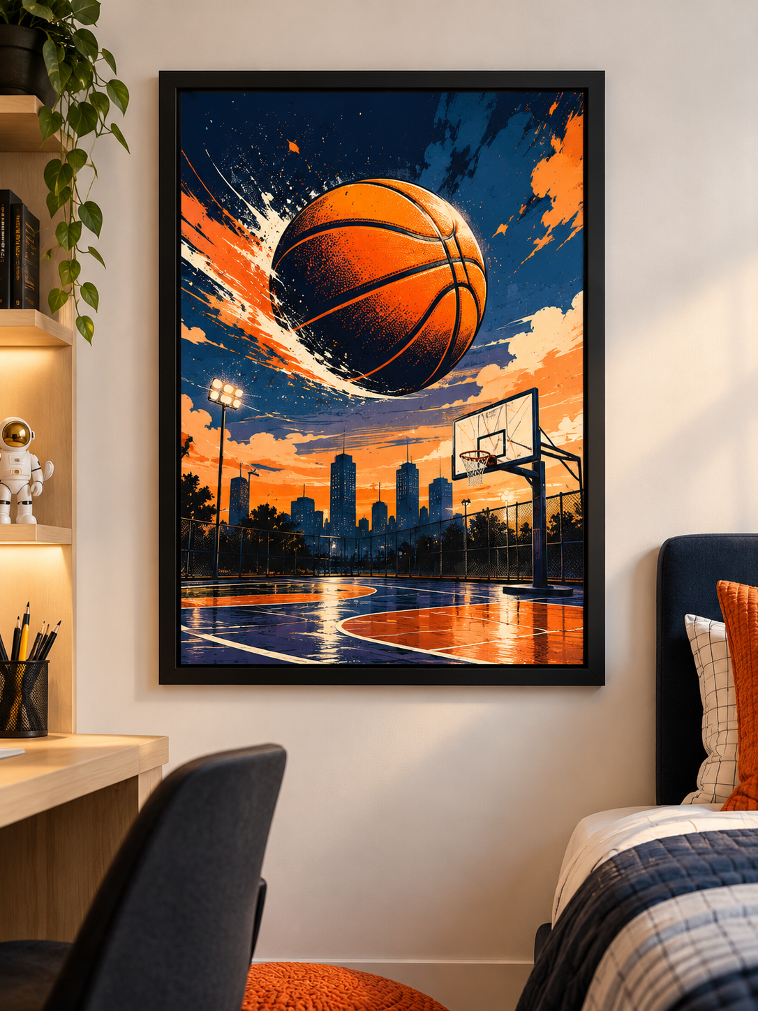 Basketball Energy – Teen Sports Framed Wall Art, framed artwork in black MDF frame