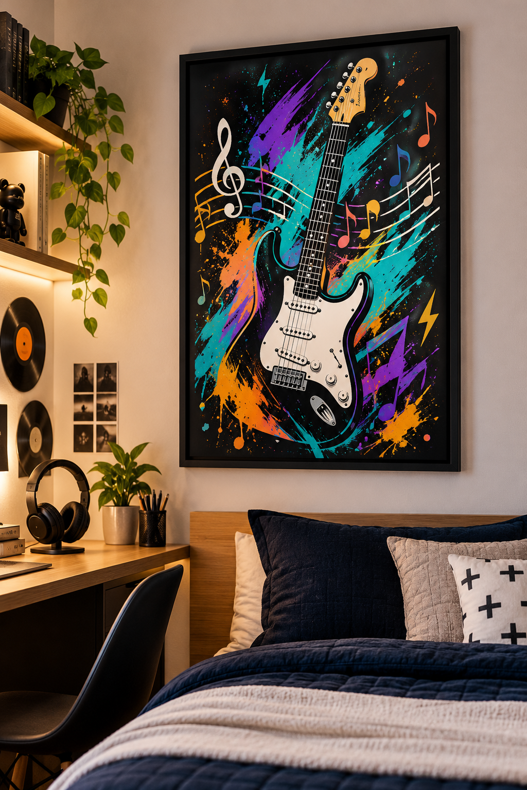 Music Vibes – Teen Room Framed Wall Art, framed artwork in black MDF frame