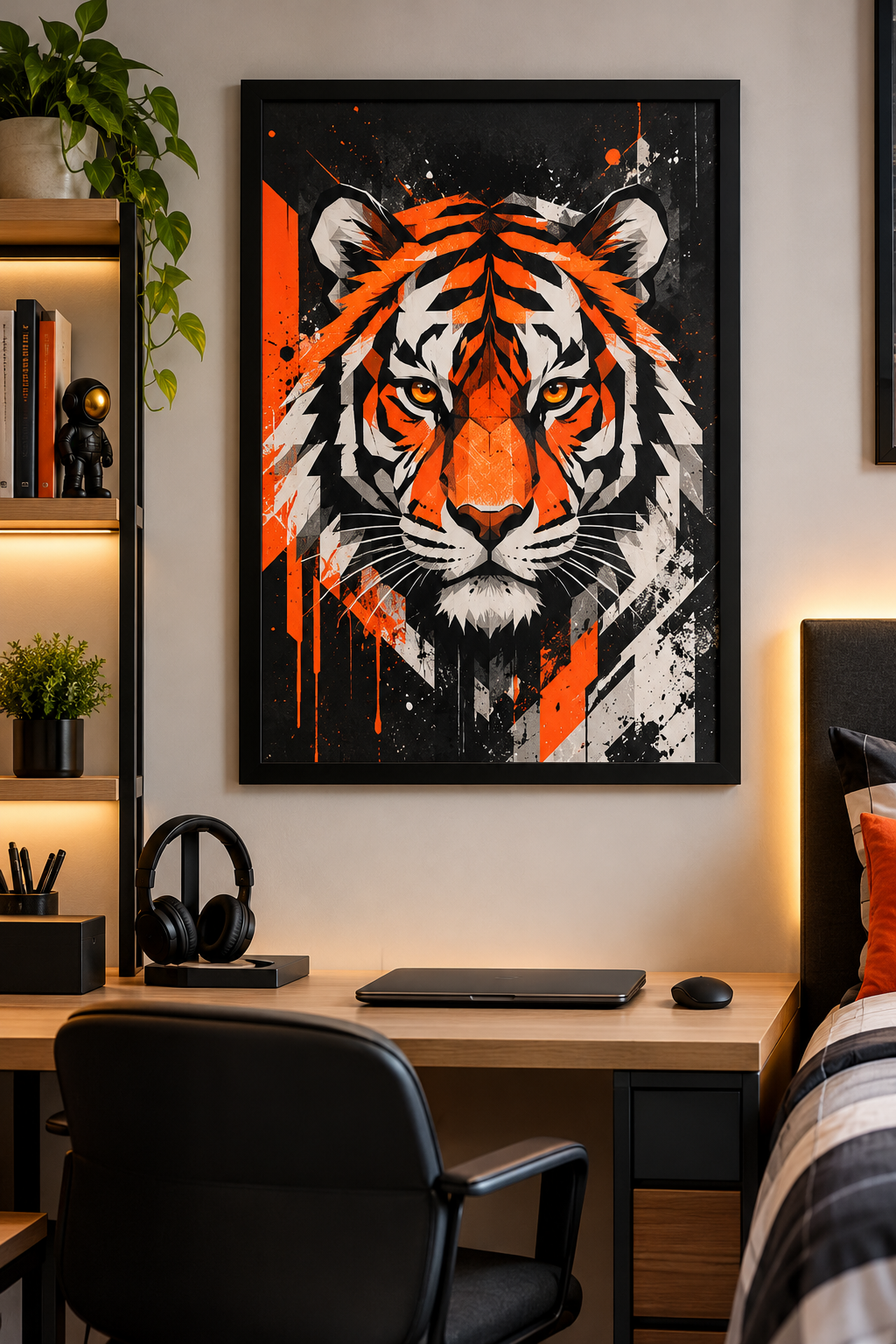 Tiger Power – Teen Wildlife Framed Wall Art, framed artwork in black MDF frame