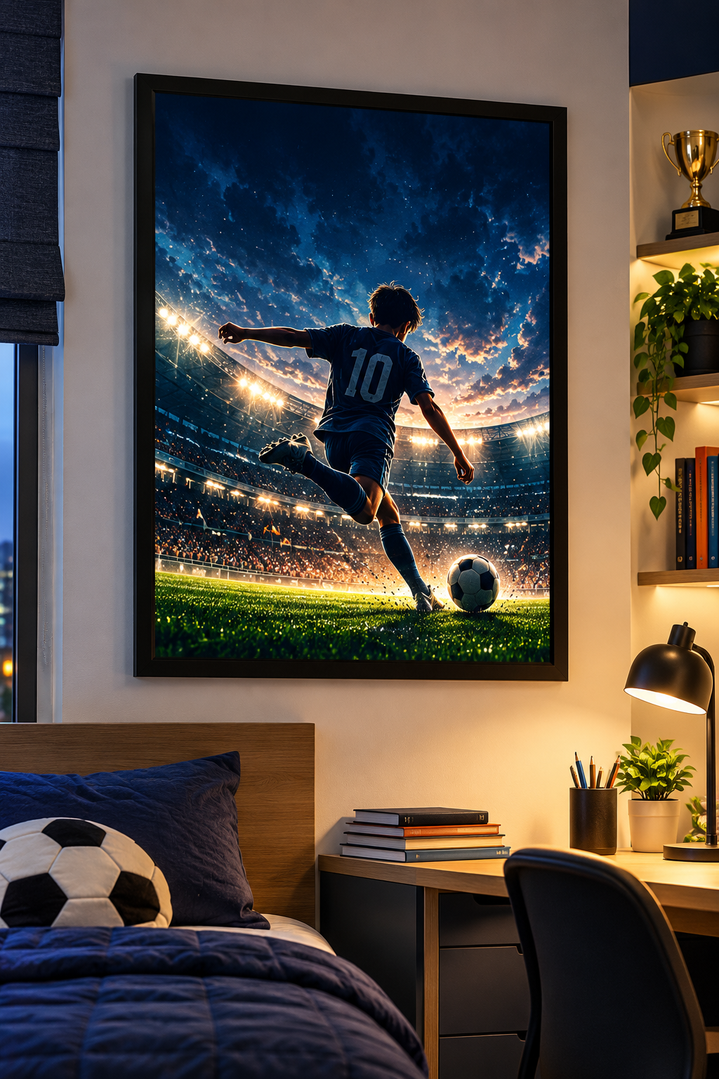 Football Stadium – Teen Sports Framed Wall Art, framed artwork in black MDF frame