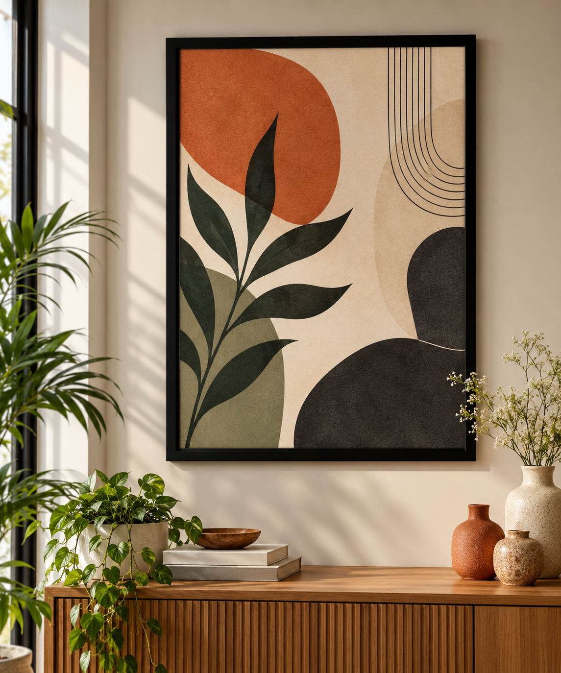 Terracotta Botanical Abstract – Modern Framed Wall Art