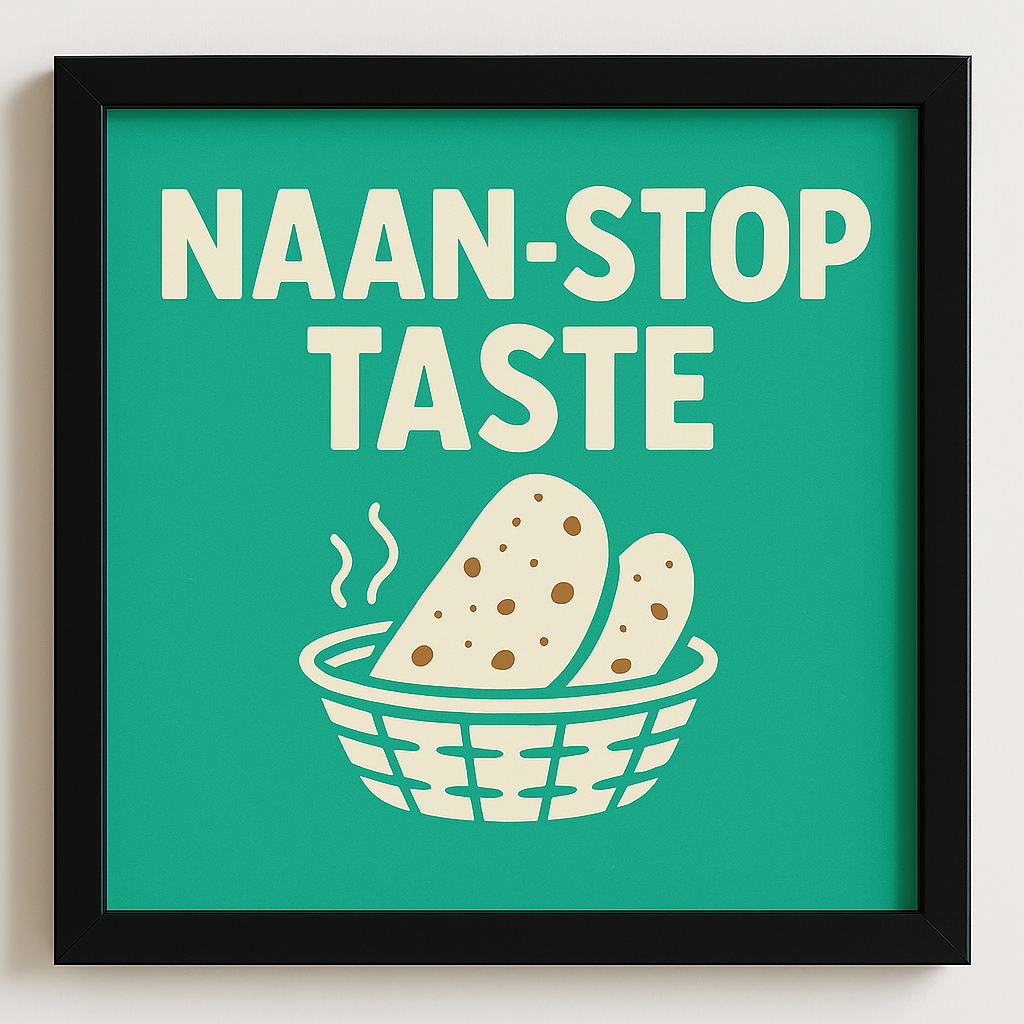 Naan-Stop Taste – Naan Wall Art – 9x9 inch square black MDF framed kitchen wall art