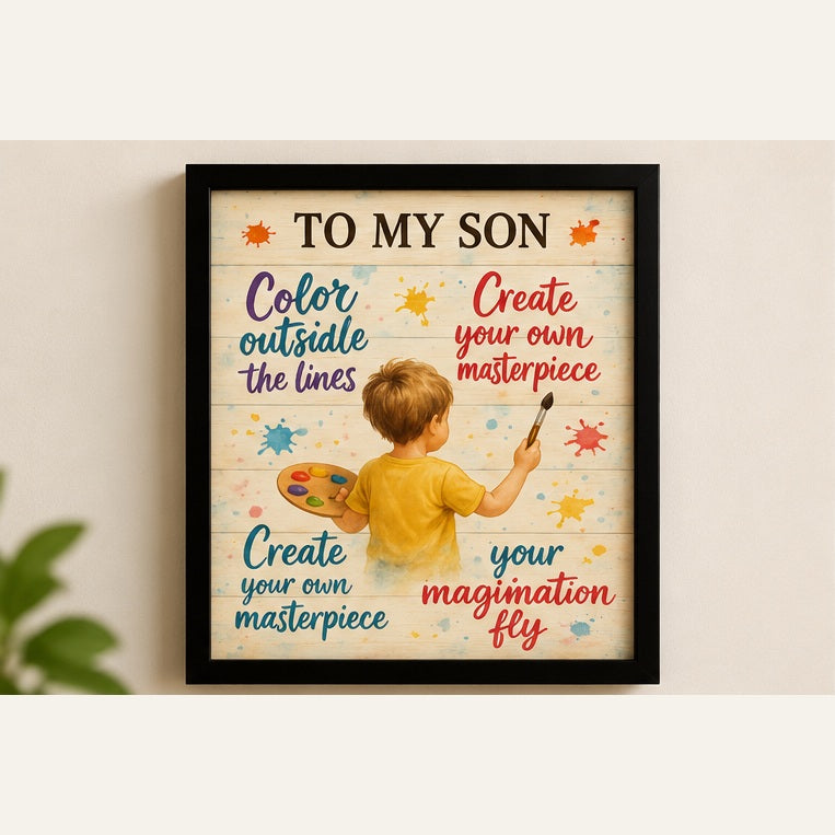 To My Son Inspirational Wall Art with Black Frame | Kids Room Decor | Wallfox