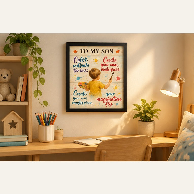 To My Son Inspirational Wall Art with Black Frame | Kids Room Decor | Wallfox – framed wall art