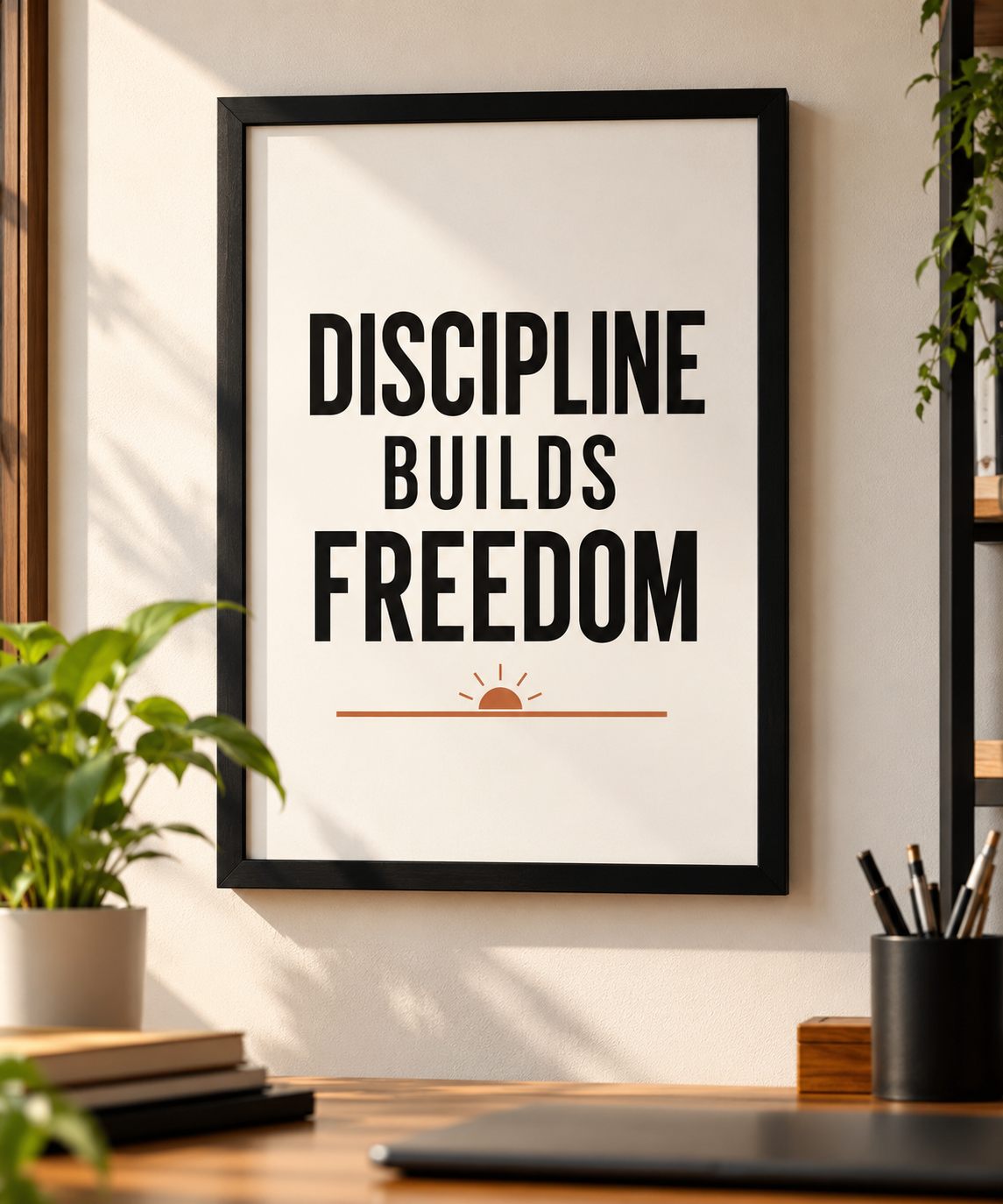 Discipline Builds Freedom motivational quote in black frame