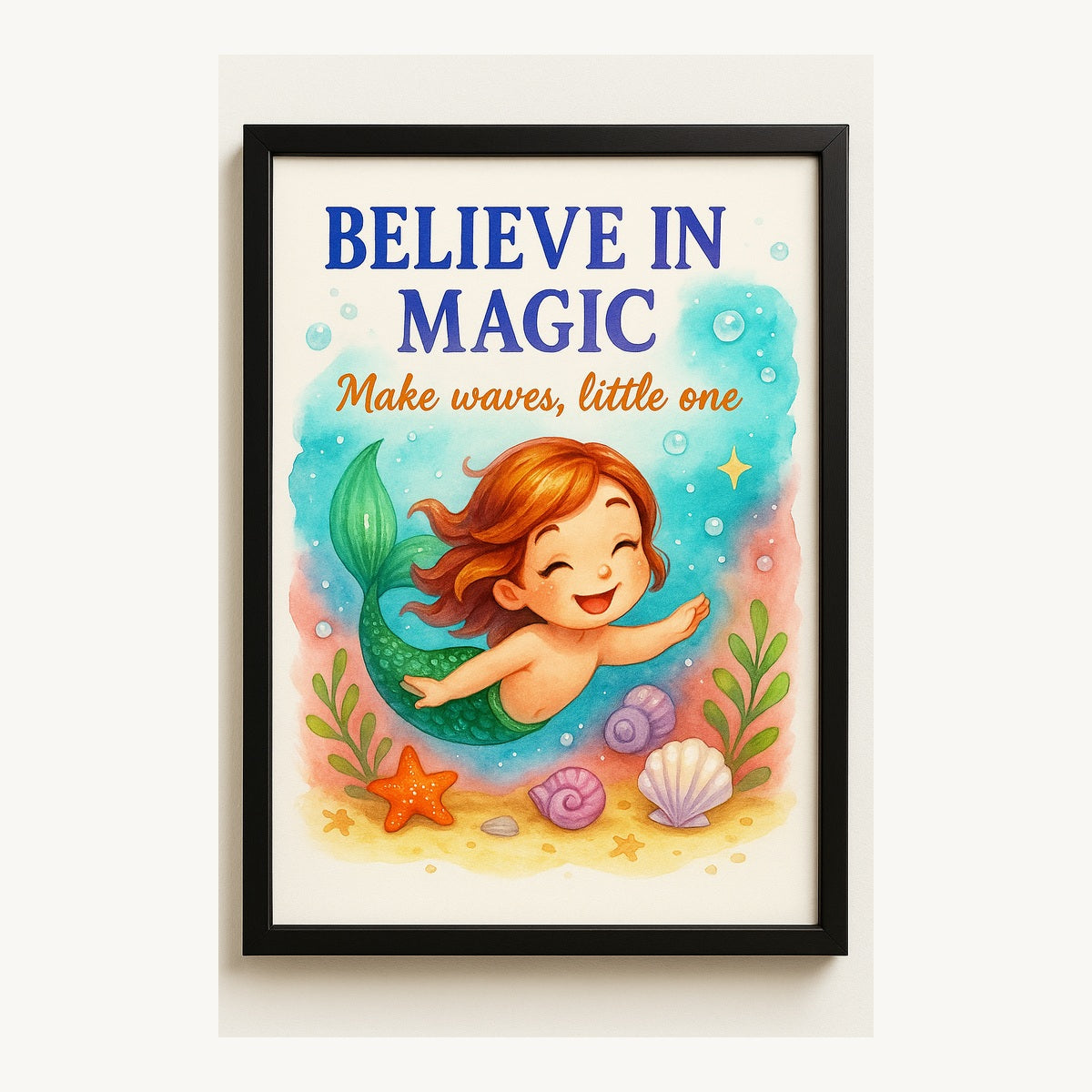Black-framed Believe in Magic – Mermaid Kids Room Wall Art