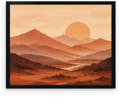 Terracotta Desert Sunset framed in a matte black MDF frame, 15 x 12 inches