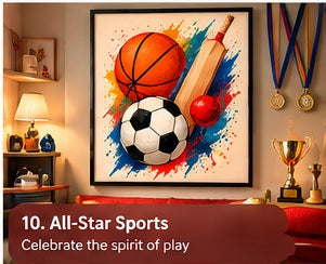 All-Star Sports framed wall art styled in a room with a short storytelling caption