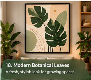 Modern Botanical Leaves framed wall art styled in a room with a short storytelling caption