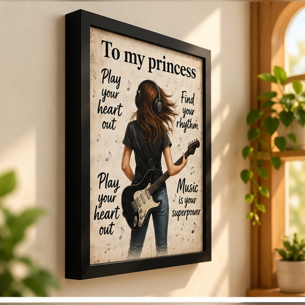 To My Princess Music Wall Art with Black Frame | Guitar & Music Lover Gift