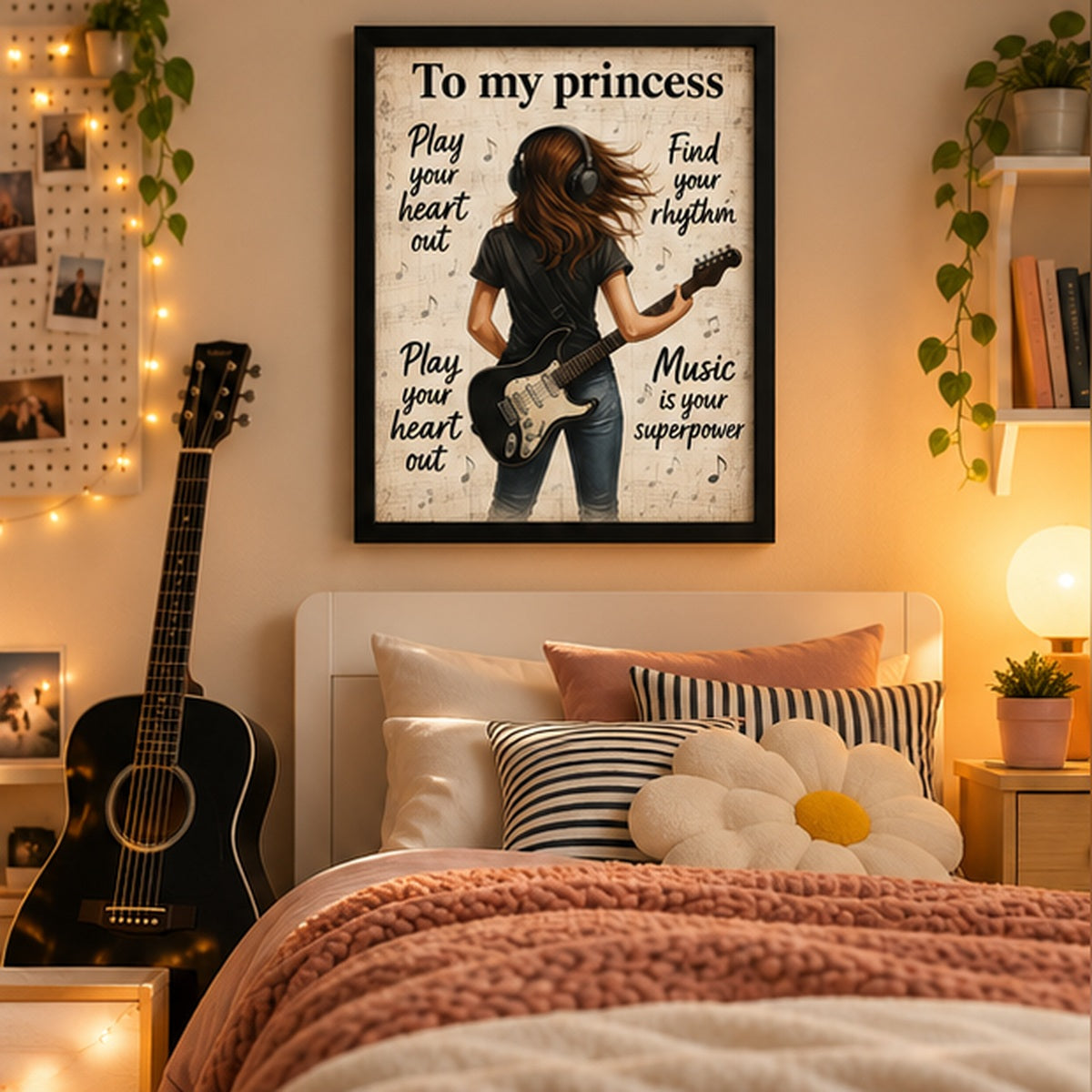 To My Princess Music Wall Art with Black Frame | Guitar & Music Lover Gift – framed wall art