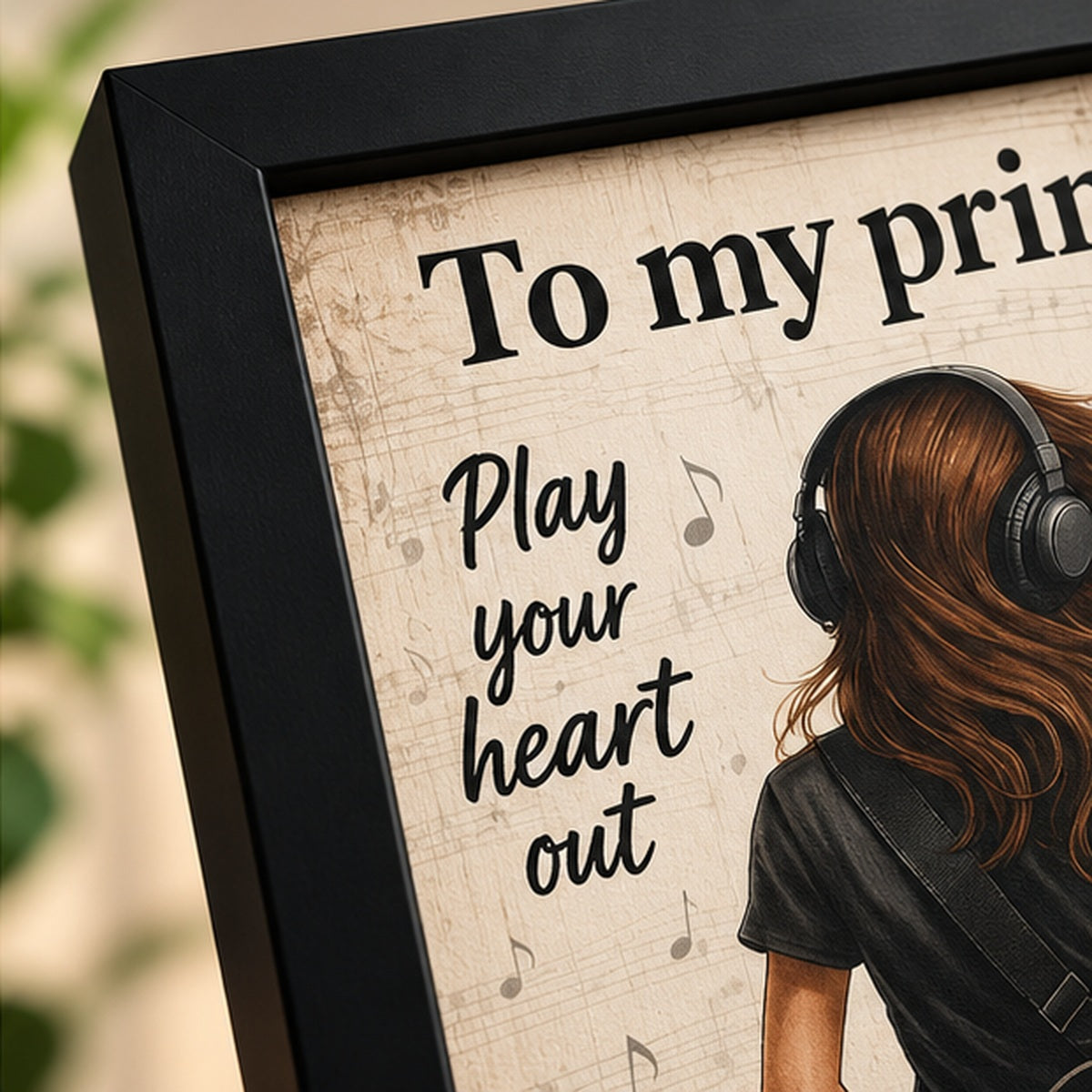 To My Princess Music Wall Art with Black Frame | Guitar & Music Lover Gift