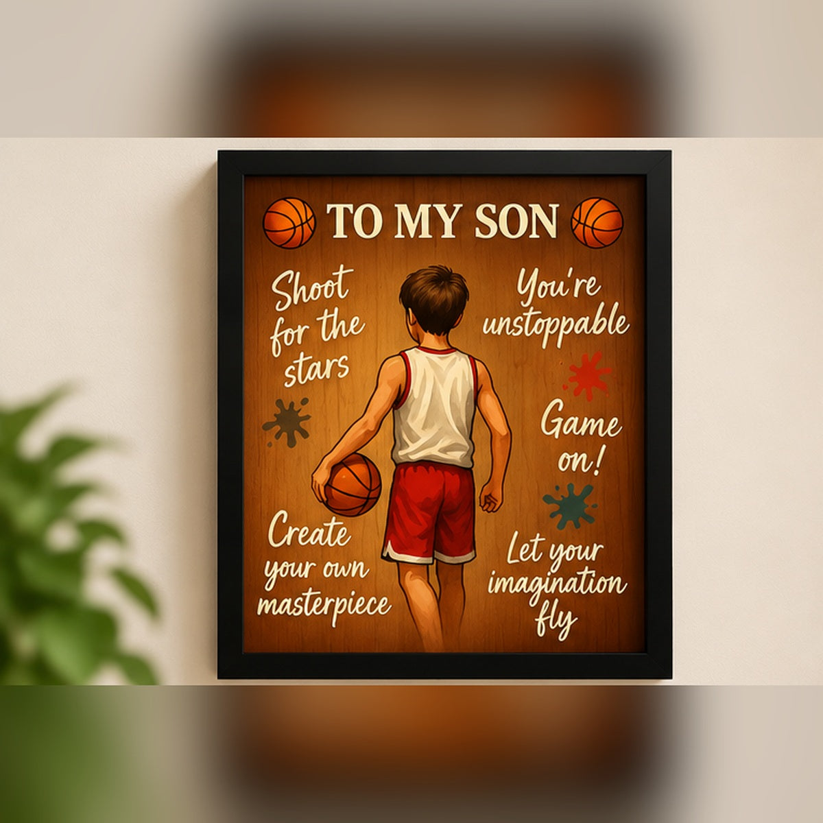 To My Son – Dream Big. Play Hard. Never Give Up. – framed wall art