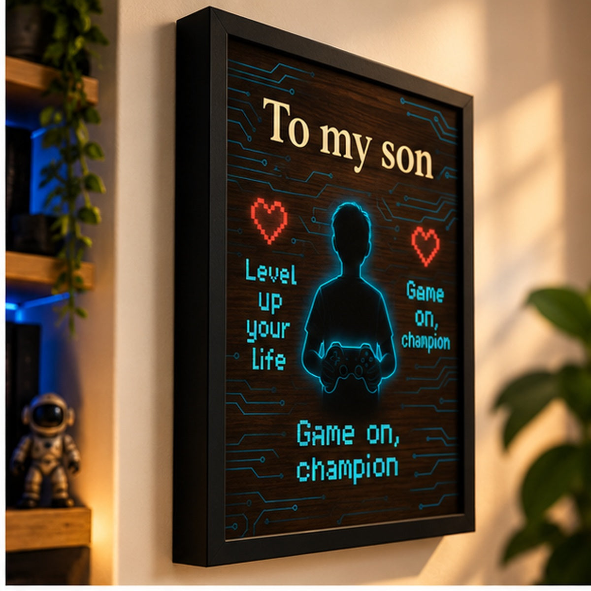To My Son – Gamer Motivational Wall Art with Black Frame
